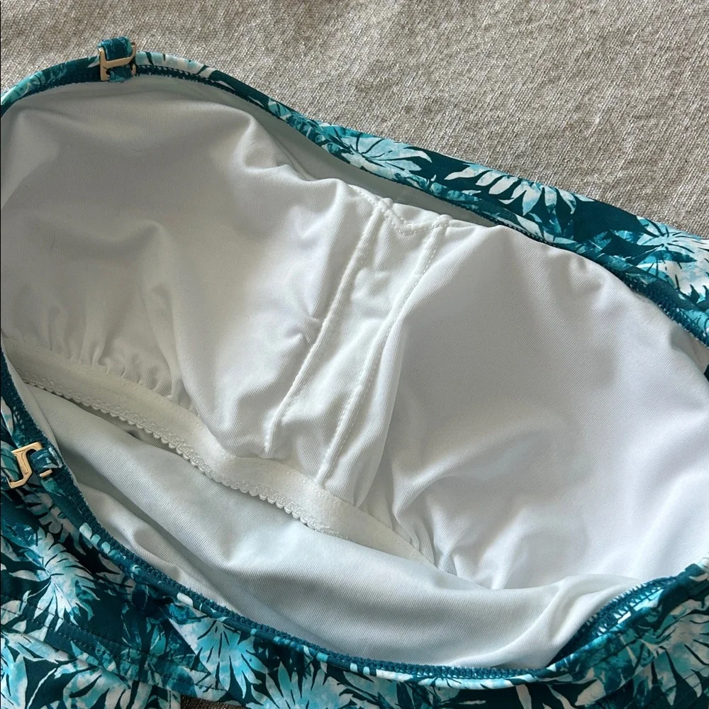 Michael Kors Swimsuit One Piece Cut Out Side One Shoulder Adjustable Teal Palms